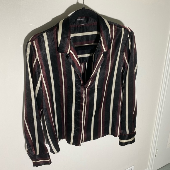 Black, Burgundy and White Striped Long-Sleeved Top - Picture 4 of 6